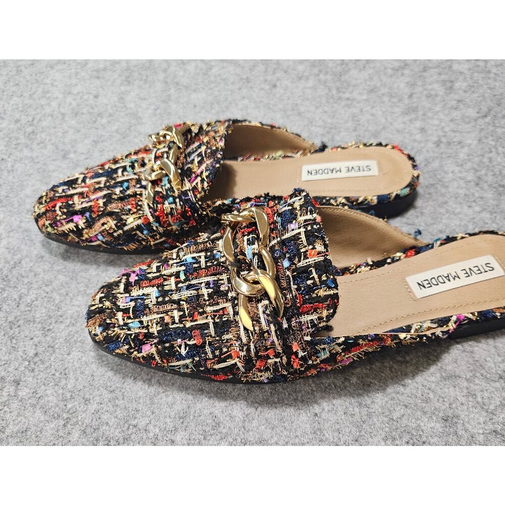 Steve Madden Cassady Tweed Chain Flat Mule Loafers Size 9M - Picture 2 of 6